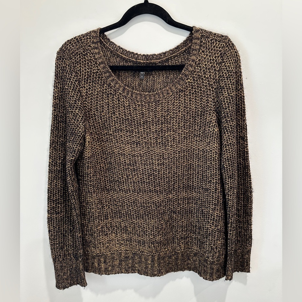 Eileen Fisher Brown Knit Crew Neck Sweater with metallic. Size S